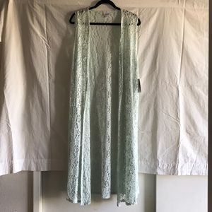 Lularoe Mint Green & lace Joy cardigan